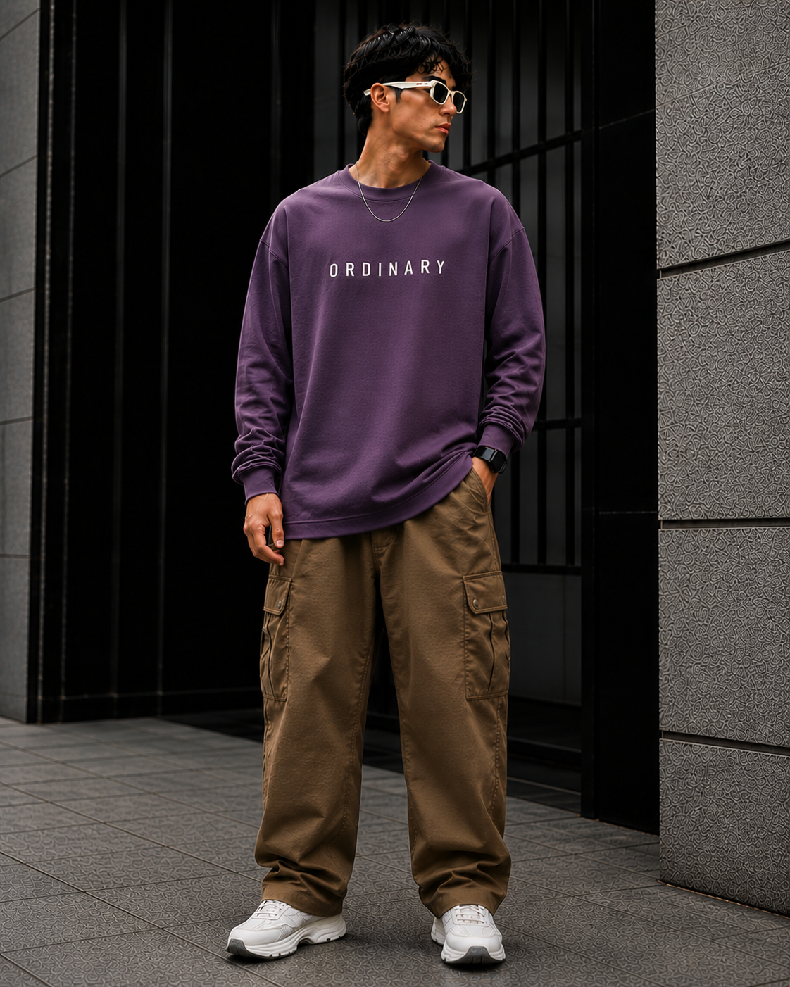 ORDINARY Men’s Oversized Purple Sweatshirt | Premium Streetwear Full Sleeve Pullover
