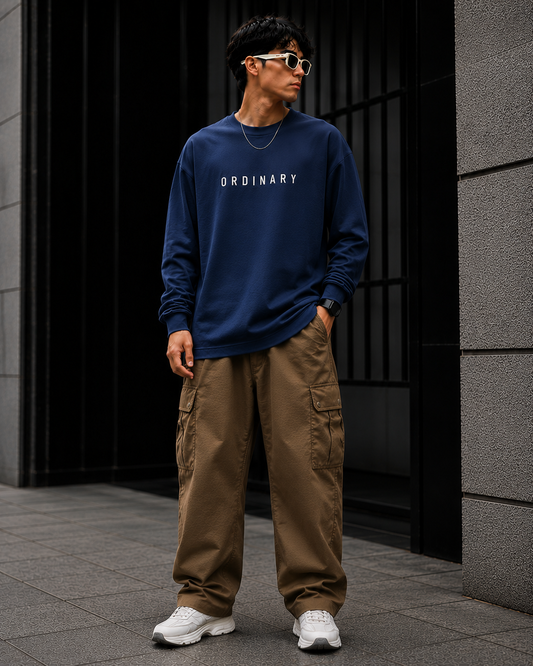 ORDINARY Men’s Oversized Navy Blue Sweatshirt | Premium Streetwear Full Sleeve Pullover