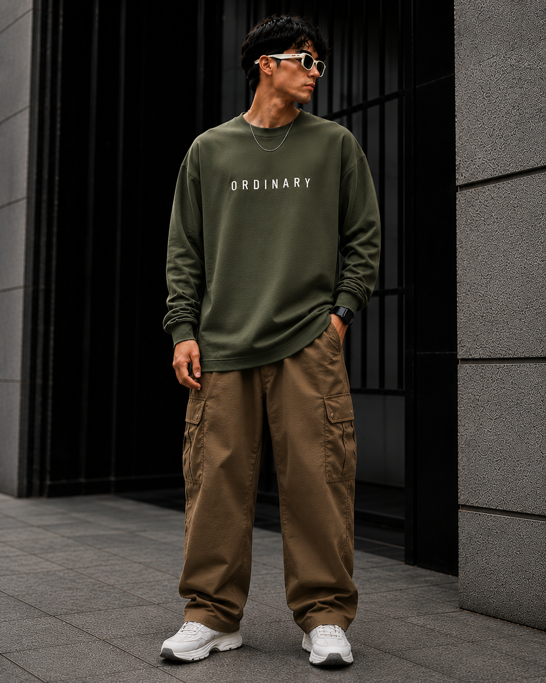 ORDINARY Men’s Oversized Olive Green Sweatshirt | Premium Streetwear Full Sleeve Pullover