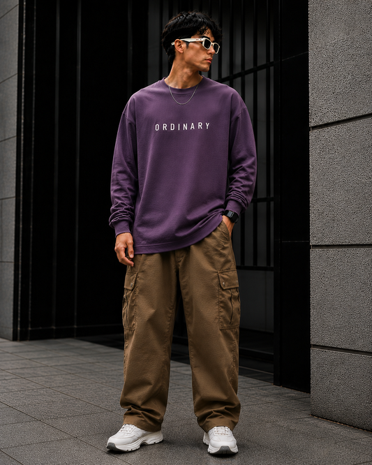 ORDINARY Men’s Oversized Purple Sweatshirt | Premium Streetwear Full Sleeve Pullover